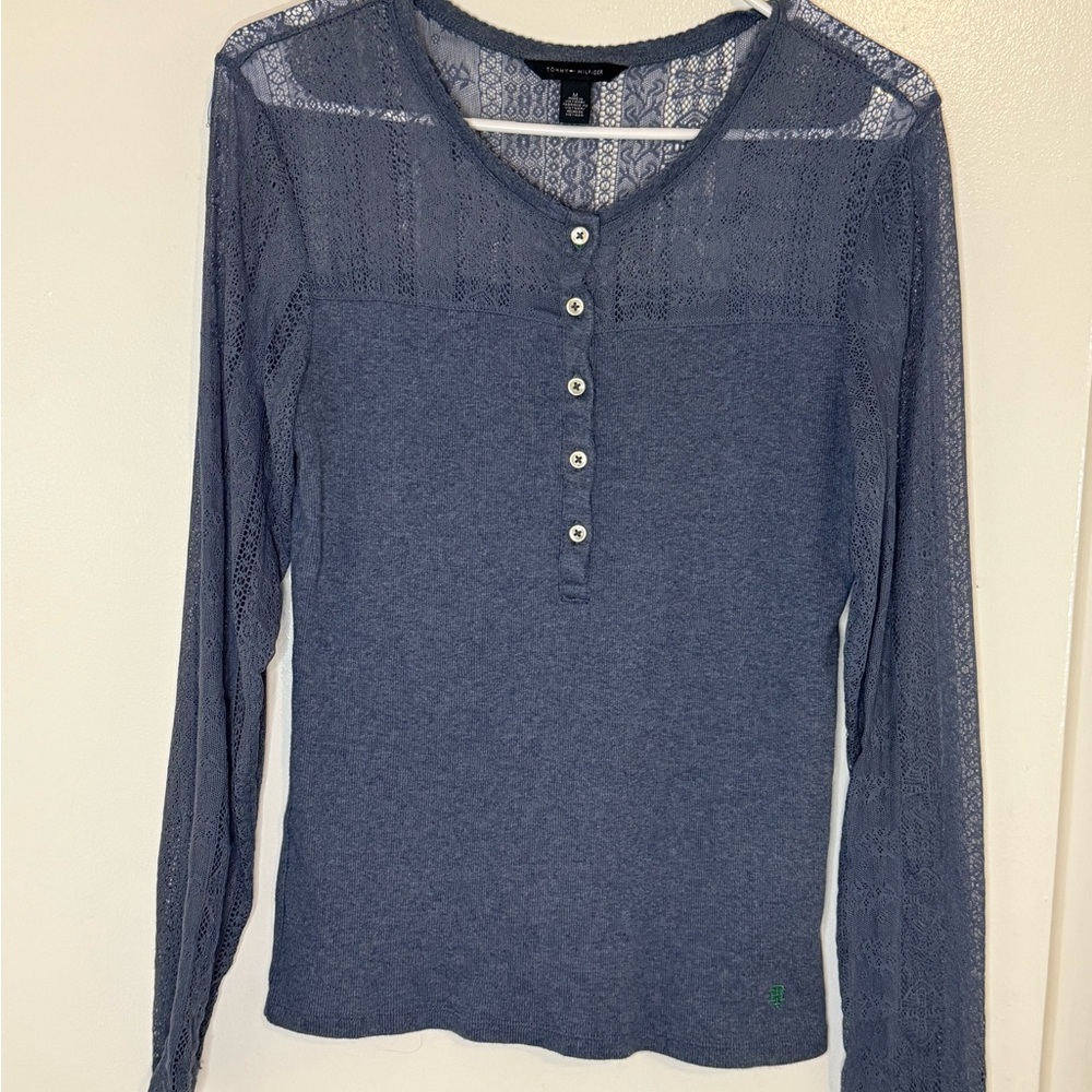 Tommy Hilfiger Blue Lace Long Sleeve Tee